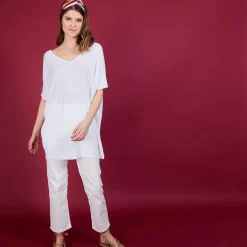 Maison Montagut T-Shirts>T-Shirt Long En Lin Flamme - Bil
