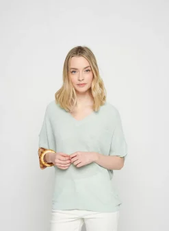 Maison Montagut T-Shirts>T-Shirt Manche Chauve-Souris En Lin Flamme - Tarra