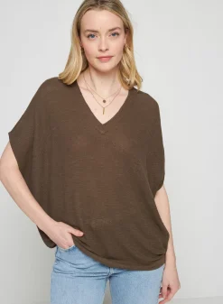 Maison Montagut T-Shirts>T-Shirt Manche Chauve-Souris En Lin Flamme - Tarra