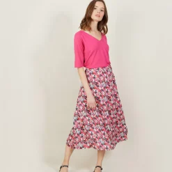 Maison Montagut T-Shirts>T-Shirt Manches Coudes En Lin Flamme - Bonbon