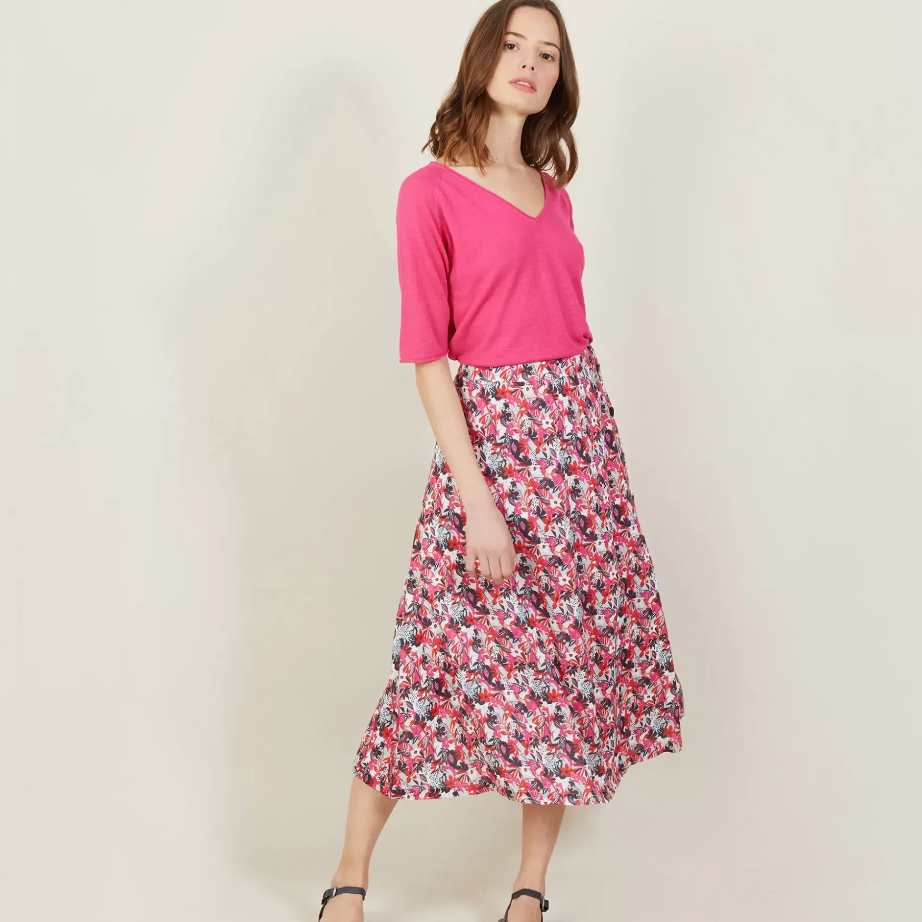 Maison Montagut T-Shirts>T-Shirt Manches Coudes En Lin Flamme - Bonbon