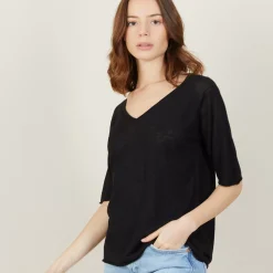 Maison Montagut T-Shirts>T-Shirt Manches Coudes En Lin Flamme - Bonbon
