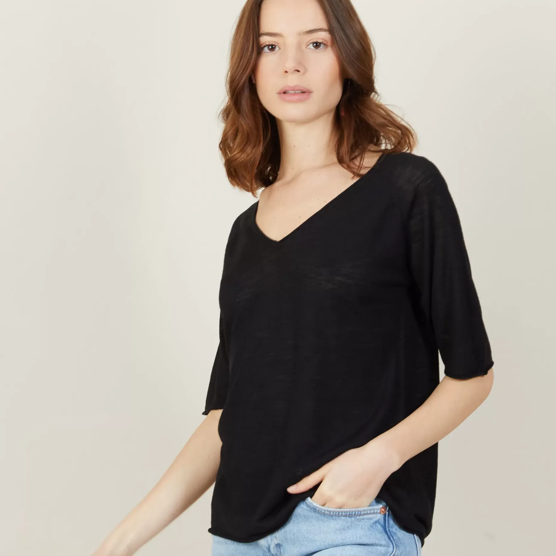 Maison Montagut T-Shirts>T-Shirt Manches Coudes En Lin Flamme - Bonbon