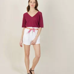 Maison Montagut T-Shirts>T-Shirt Manches Coudes En Lin Flamme - Bonbon