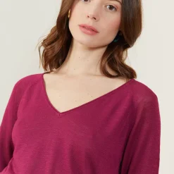 Maison Montagut T-Shirts>T-Shirt Manches Coudes En Lin Flamme - Bonbon