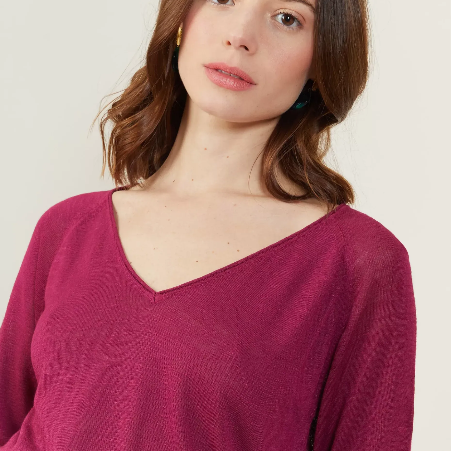 Maison Montagut T-Shirts>T-Shirt Manches Coudes En Lin Flamme - Bonbon