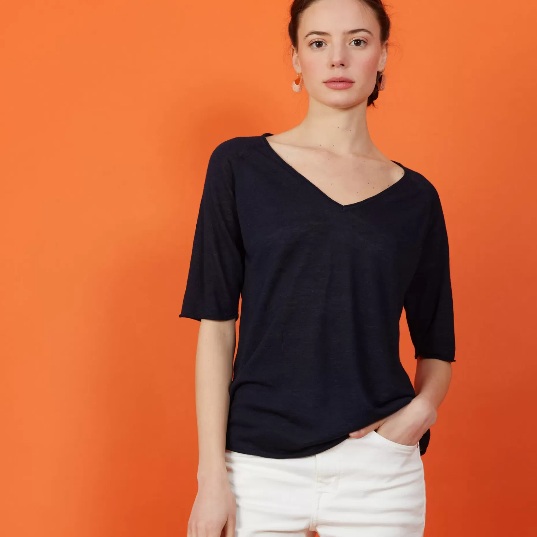 Maison Montagut T-Shirts>T-Shirt Manches Coudes En Lin Flamme - Bonbon
