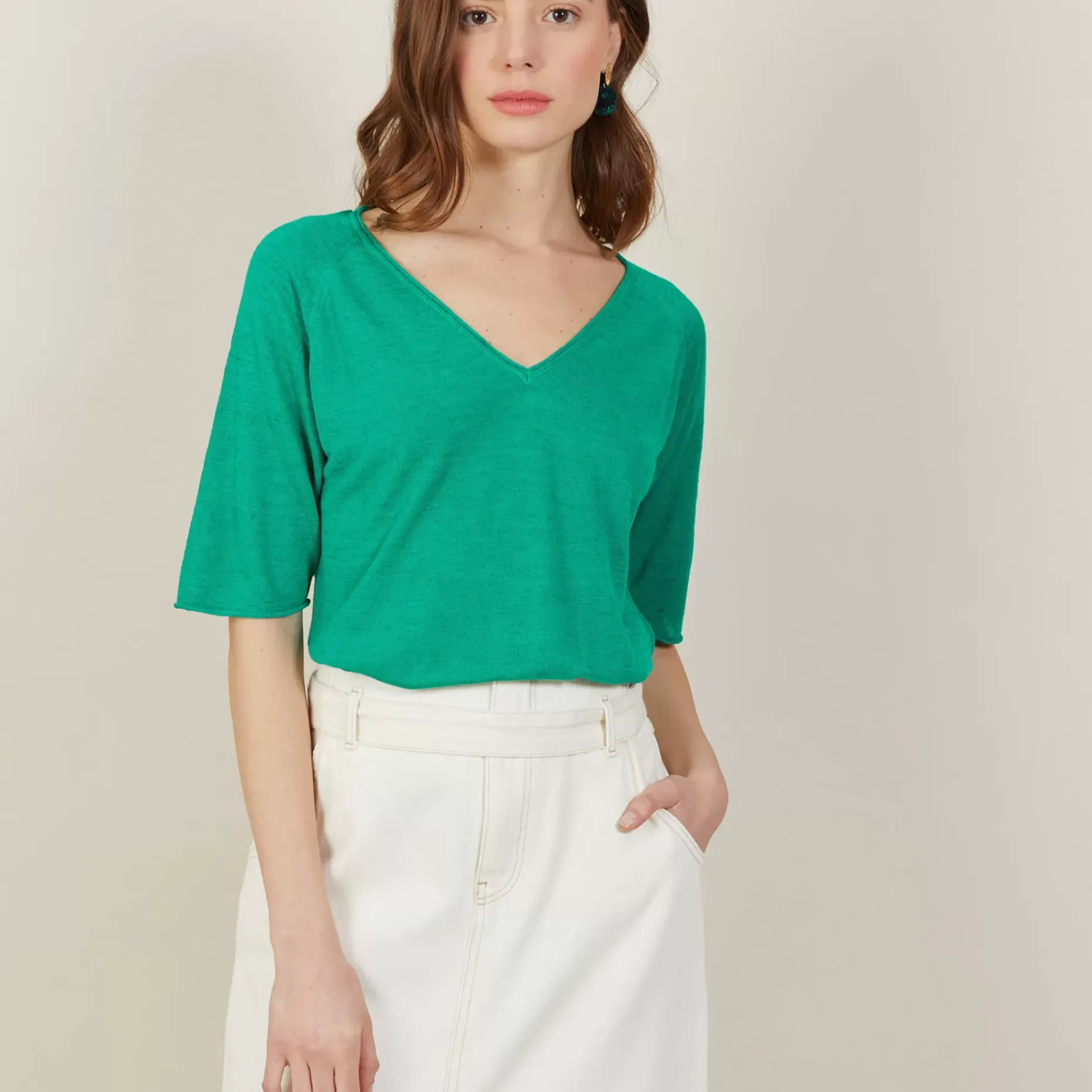 Maison Montagut T-Shirts>T-Shirt Manches Coudes En Lin Flamme - Bonbon