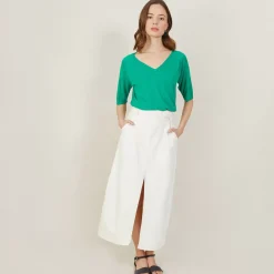 Maison Montagut T-Shirts>T-Shirt Manches Coudes En Lin Flamme - Bonbon