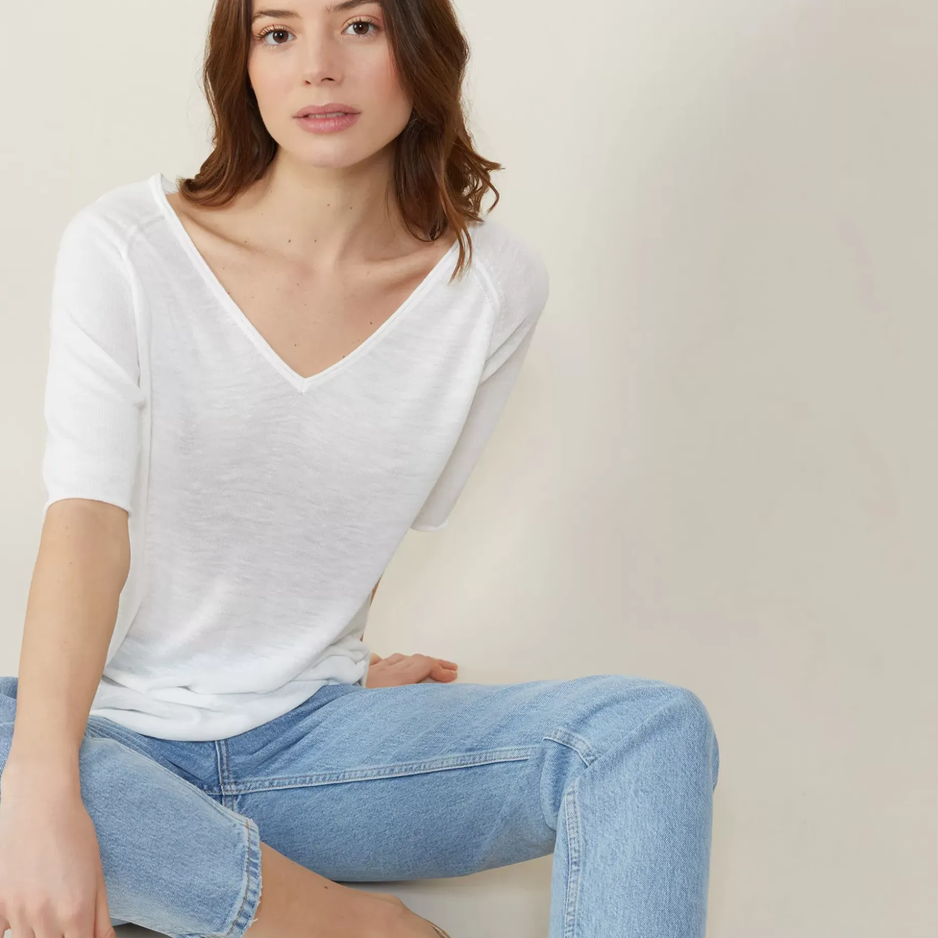 Maison Montagut T-Shirts>T-Shirt Manches Coudes En Lin Flamme - Bonbon