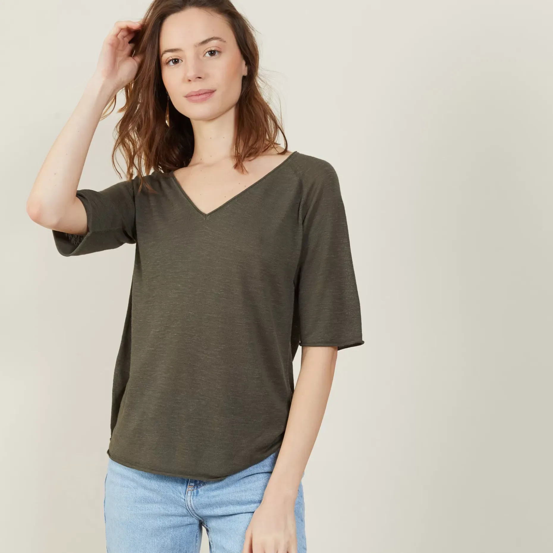 Maison Montagut T-Shirts>T-Shirt Manches Coudes En Lin Flamme - Bonbon