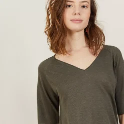 Maison Montagut T-Shirts>T-Shirt Manches Coudes En Lin Flamme - Bonbon