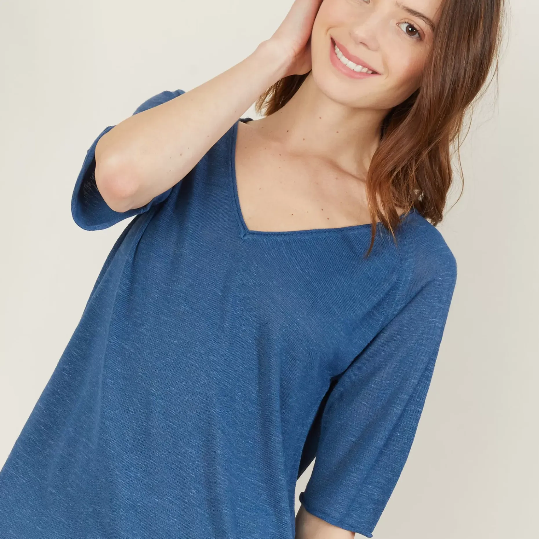 Maison Montagut T-Shirts>T-Shirt Manches Coudes En Lin Flamme - Bonbon
