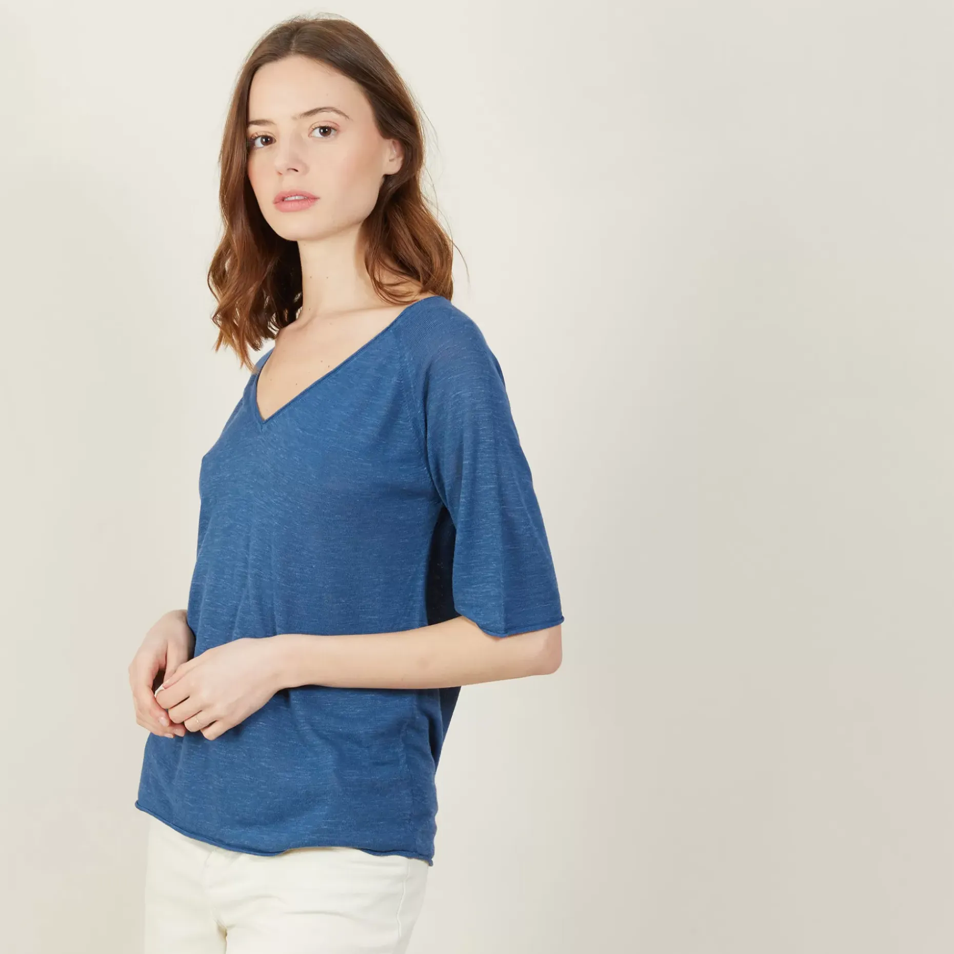 Maison Montagut T-Shirts>T-Shirt Manches Coudes En Lin Flamme - Bonbon