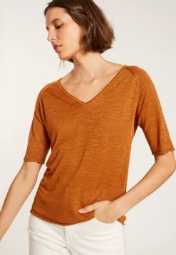 Maison Montagut T-Shirts>T-Shirt Manches Coudes En Lin Flamme - Bonbon
