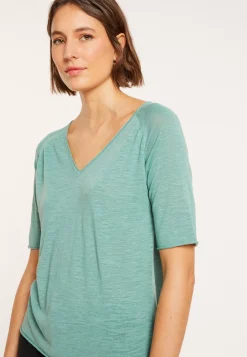 Maison Montagut T-Shirts>T-Shirt Manches Coudes En Lin Flamme - Bonbon