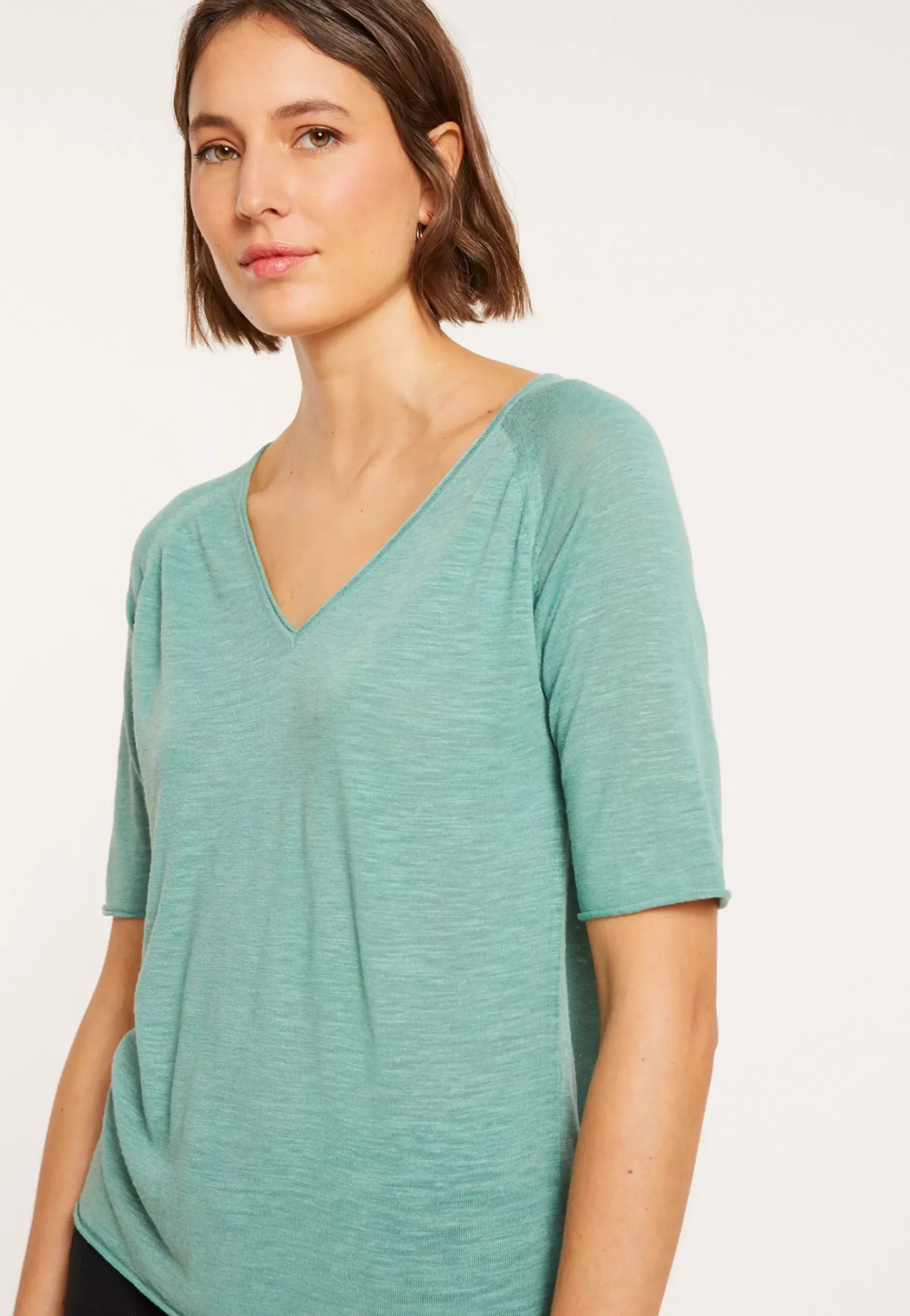 Maison Montagut T-Shirts>T-Shirt Manches Coudes En Lin Flamme - Bonbon