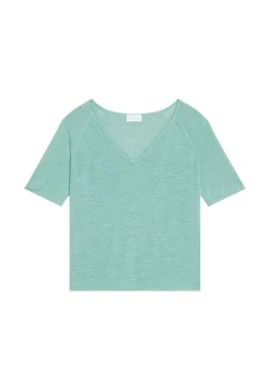 Maison Montagut T-Shirts>T-Shirt Manches Coudes En Lin Flamme - Bonbon
