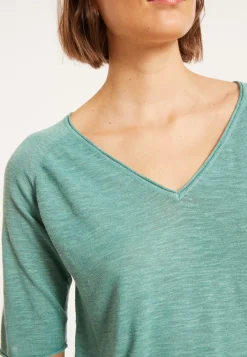 Maison Montagut T-Shirts>T-Shirt Manches Coudes En Lin Flamme - Bonbon
