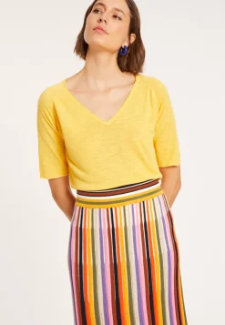 Maison Montagut T-Shirts>T-Shirt Manches Coudes En Lin Flamme - Bonbon