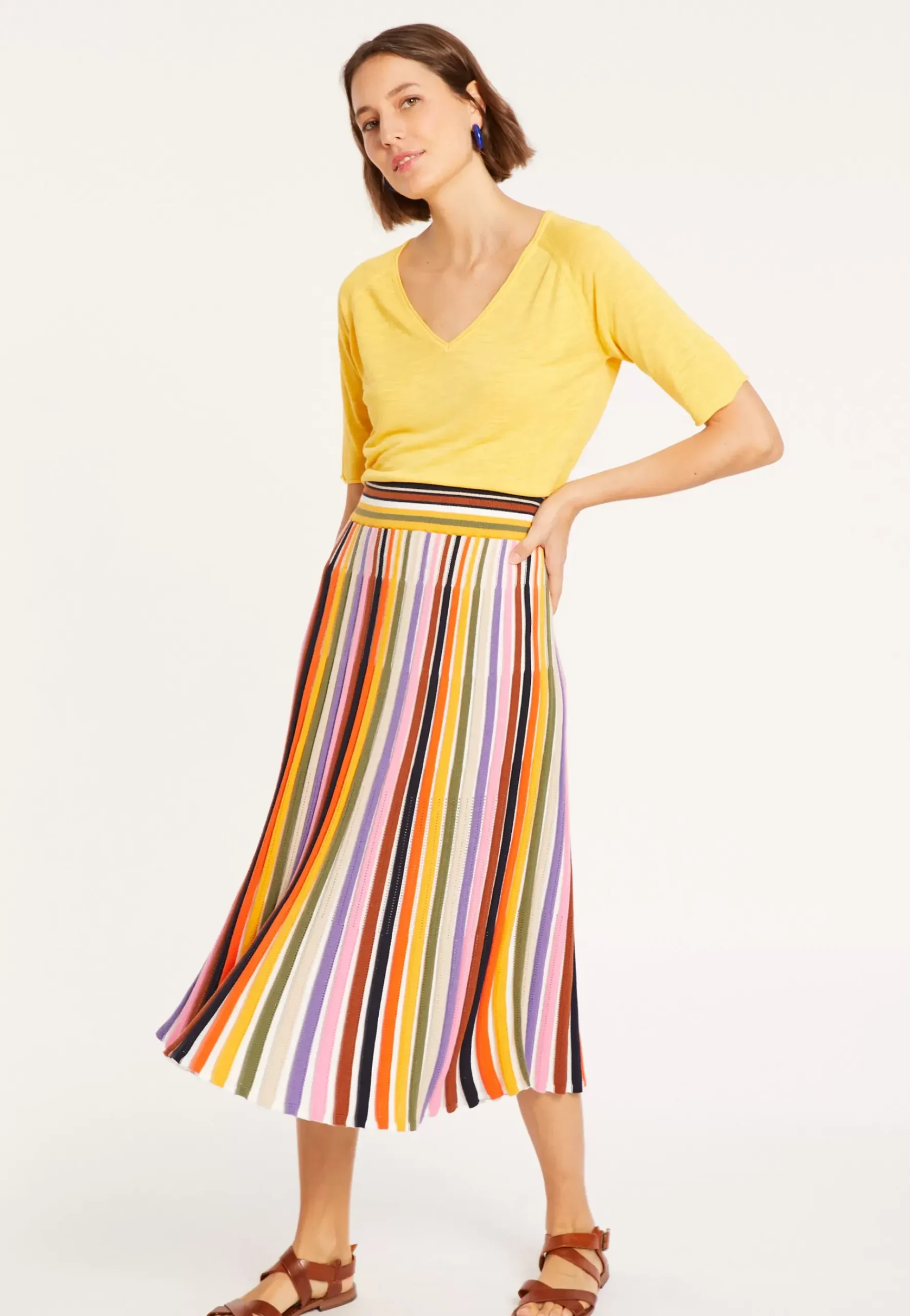 Maison Montagut T-Shirts>T-Shirt Manches Coudes En Lin Flamme - Bonbon