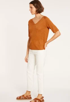 Maison Montagut T-Shirts>T-Shirt Manches Coudes En Lin Flamme - Bonbon