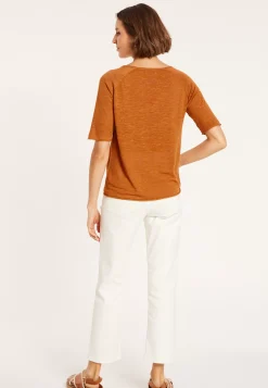 Maison Montagut T-Shirts>T-Shirt Manches Coudes En Lin Flamme - Bonbon