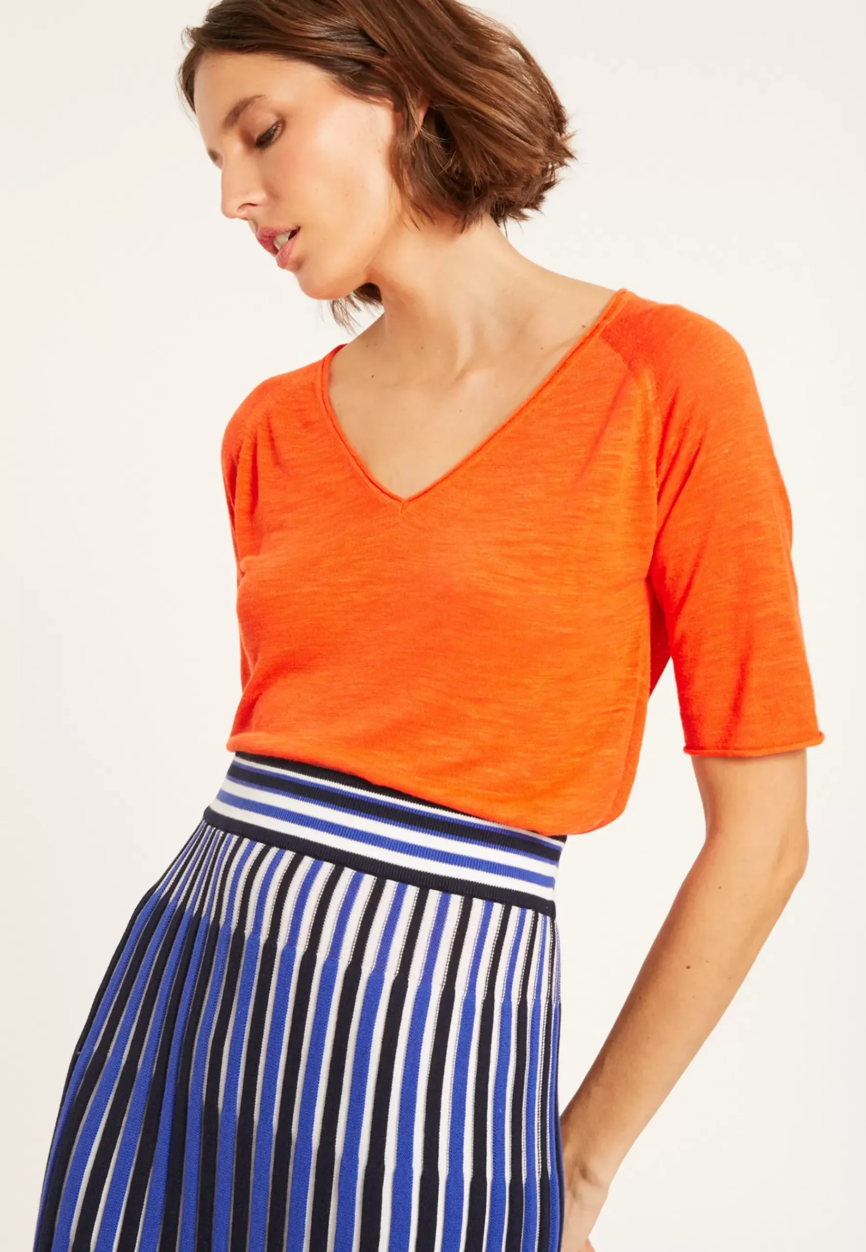 Maison Montagut T-Shirts>T-Shirt Manches Coudes En Lin Flamme - Bonbon