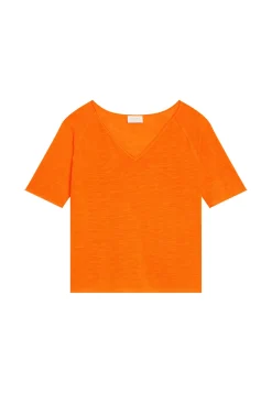 Maison Montagut T-Shirts>T-Shirt Manches Coudes En Lin Flamme - Bonbon