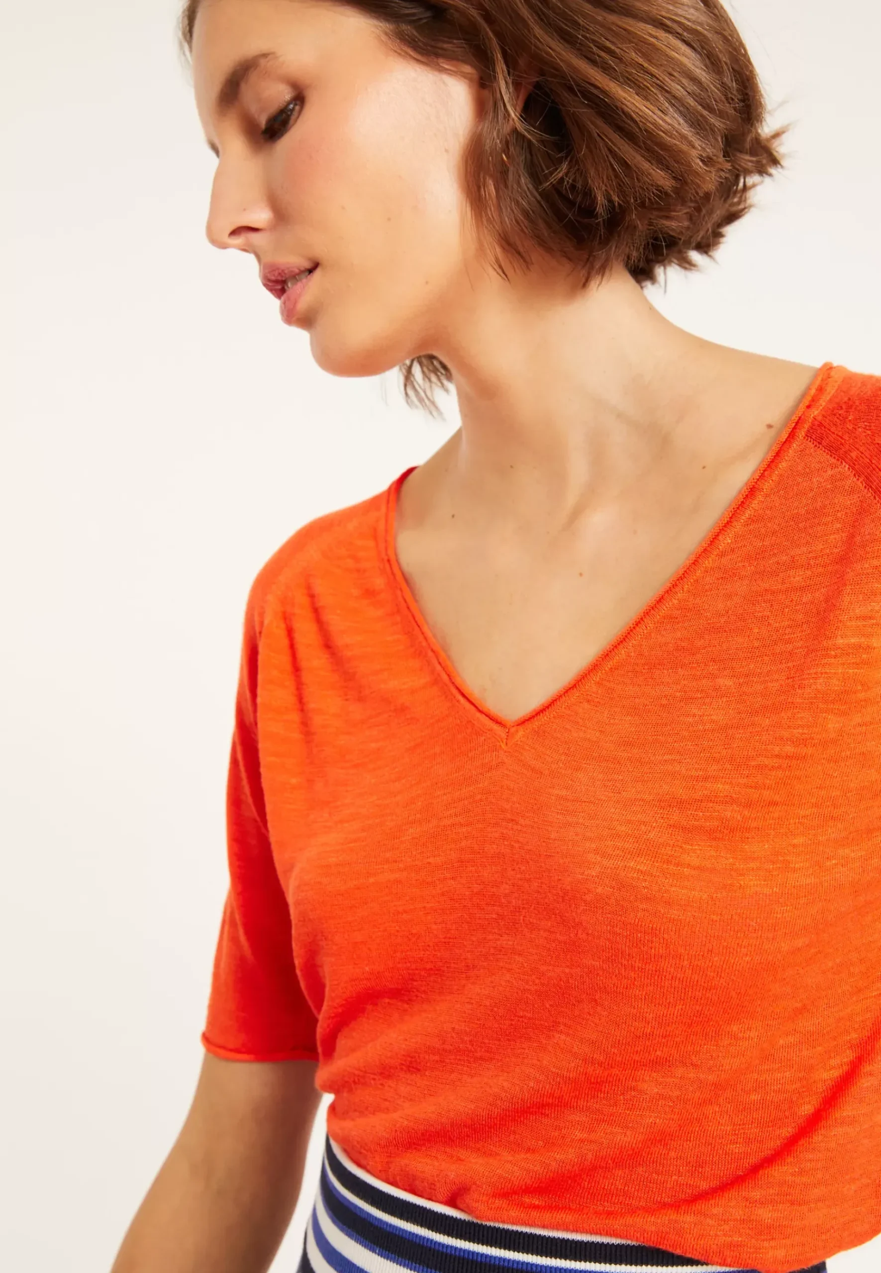 Maison Montagut T-Shirts>T-Shirt Manches Coudes En Lin Flamme - Bonbon
