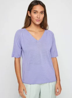 Maison Montagut T-Shirts>T-Shirt Manches Coudes En Lin Flamme - Bonbon