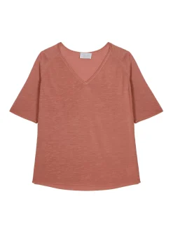 Maison Montagut T-Shirts>T-Shirt Manches Coudes En Lin Flamme - Bonbon
