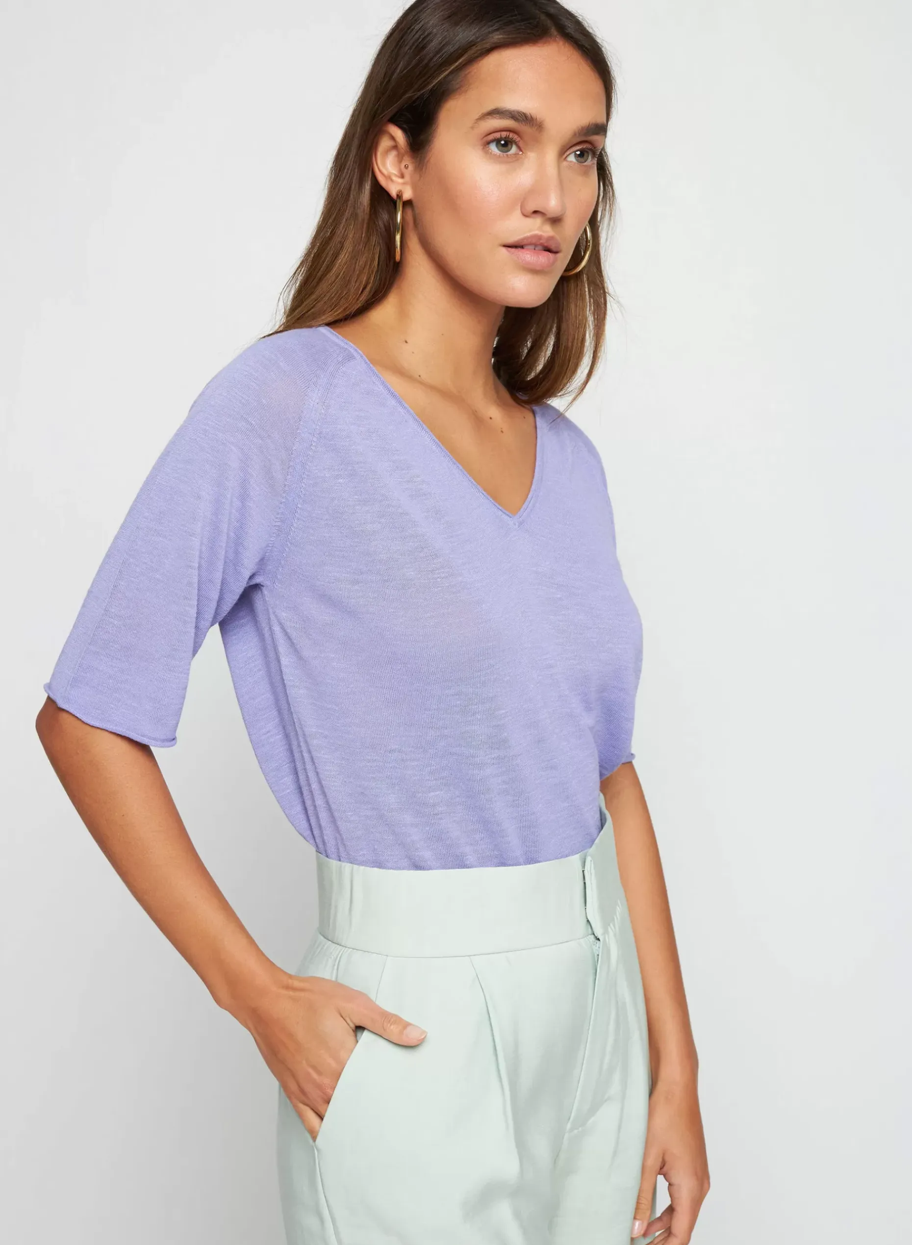 Maison Montagut T-Shirts>T-Shirt Manches Coudes En Lin Flamme - Bonbon