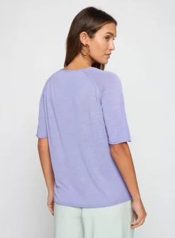 Maison Montagut T-Shirts>T-Shirt Manches Coudes En Lin Flamme - Bonbon