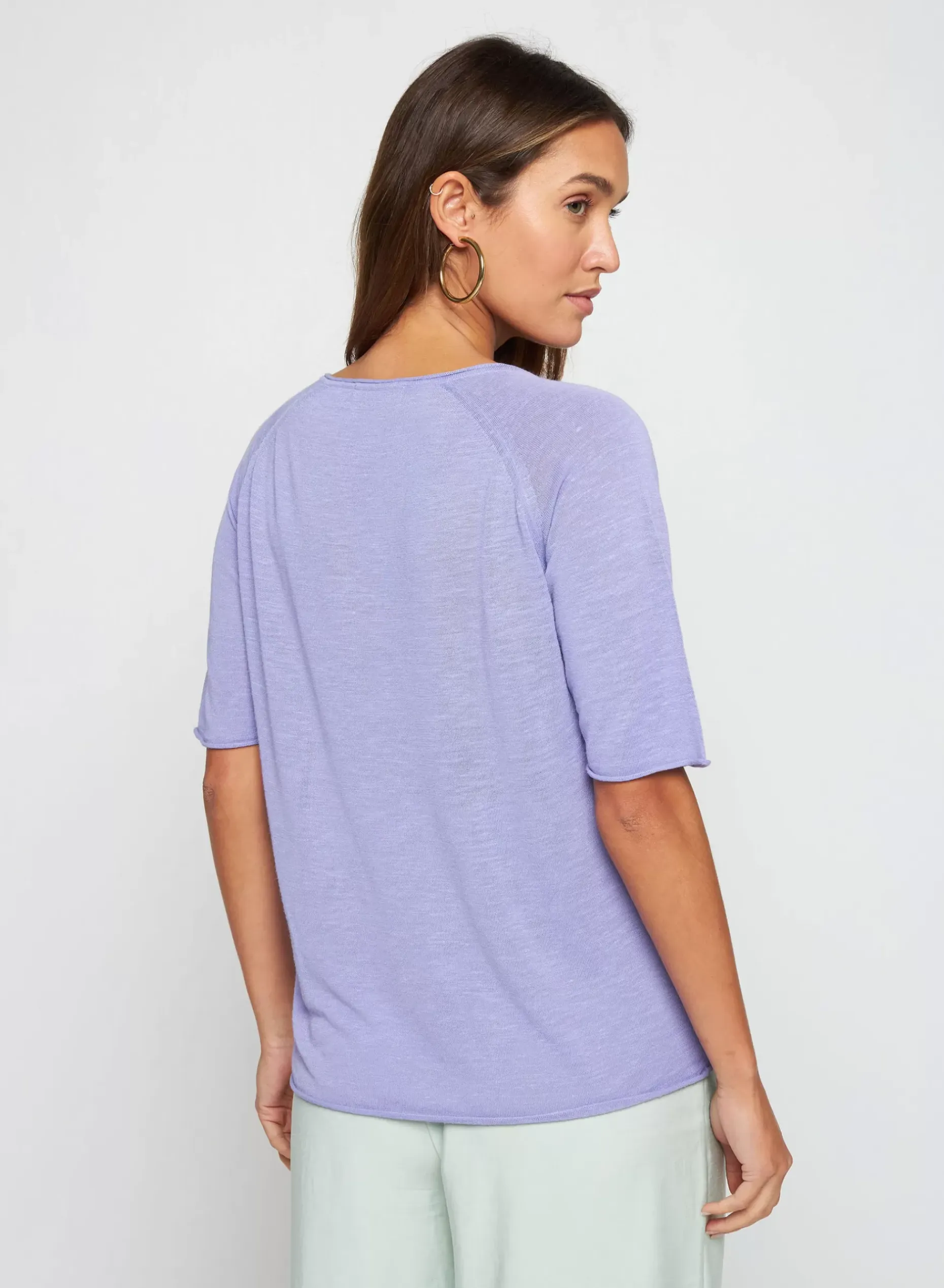 Maison Montagut T-Shirts>T-Shirt Manches Coudes En Lin Flamme - Bonbon