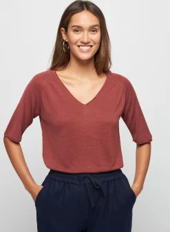 Maison Montagut T-Shirts>T-Shirt Manches Coudes En Lin Flamme - Bonbon