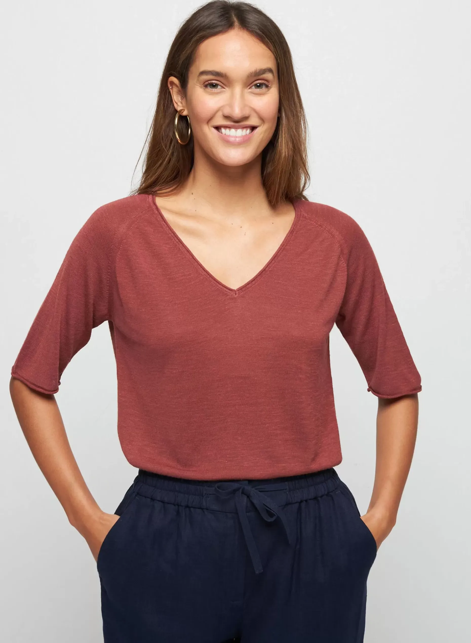 Maison Montagut T-Shirts>T-Shirt Manches Coudes En Lin Flamme - Bonbon