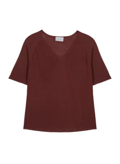 Maison Montagut T-Shirts>T-Shirt Manches Coudes En Lin Flamme - Bonbon