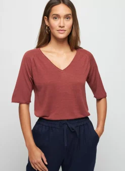 Maison Montagut T-Shirts>T-Shirt Manches Coudes En Lin Flamme - Bonbon