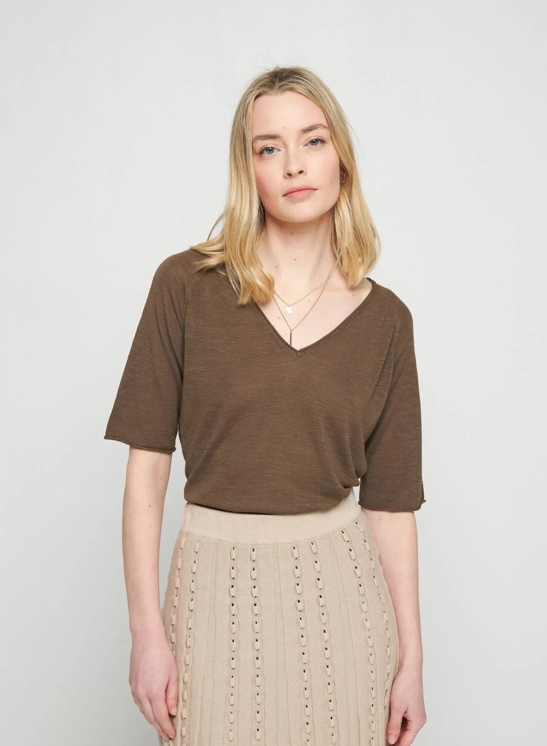Maison Montagut T-Shirts>T-Shirt Manches Coudes En Lin Flamme - Bonbon