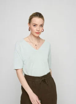 Maison Montagut T-Shirts>T-Shirt Manches Coudes En Lin Flamme - Bonbon