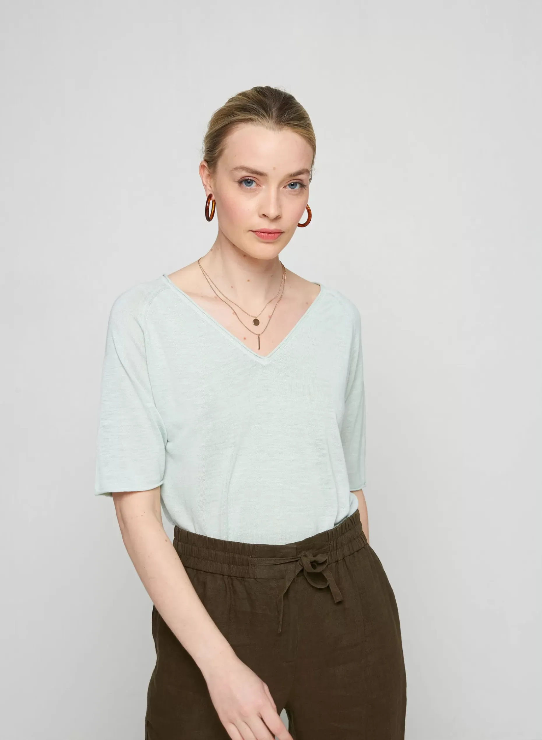 Maison Montagut T-Shirts>T-Shirt Manches Coudes En Lin Flamme - Bonbon