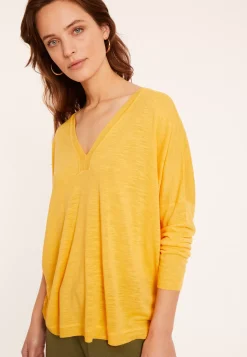 Maison Montagut T-Shirts>T-Shirt Oversize Col V En Lin Flamme - Beja