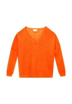 Maison Montagut T-Shirts>T-Shirt Oversize Col V En Lin Flamme - Beja