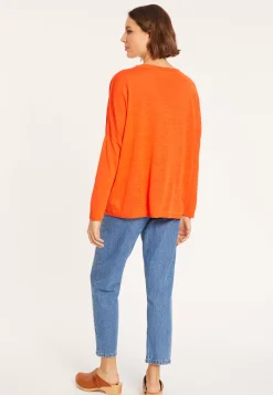 Maison Montagut T-Shirts>T-Shirt Oversize Col V En Lin Flamme - Beja