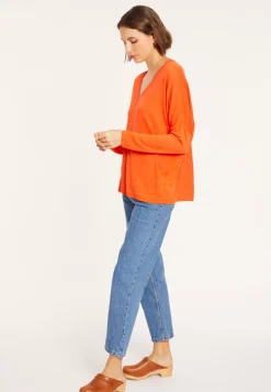 Maison Montagut T-Shirts>T-Shirt Oversize Col V En Lin Flamme - Beja