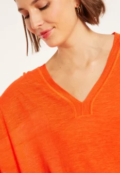 Maison Montagut T-Shirts>T-Shirt Oversize Col V En Lin Flamme - Beja