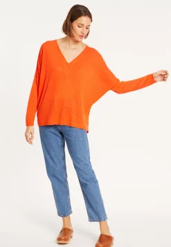 Maison Montagut T-Shirts>T-Shirt Oversize Col V En Lin Flamme - Beja
