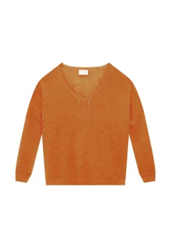Maison Montagut T-Shirts>T-Shirt Oversize Col V En Lin Flamme - Beja