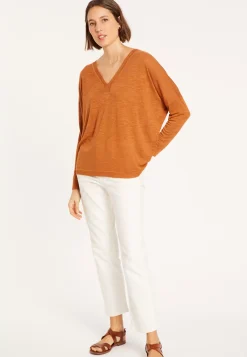 Maison Montagut T-Shirts>T-Shirt Oversize Col V En Lin Flamme - Beja